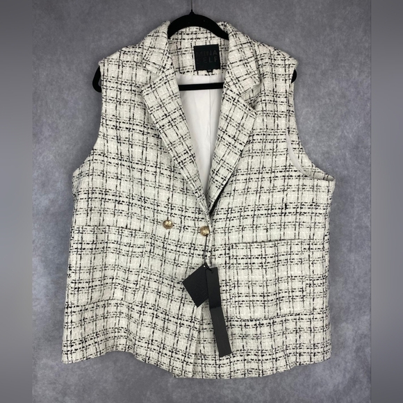 Mina Self Tweed Plaid Blazer Jacket Women Cropped Spring Office Size XXL - Picture 1 of 9